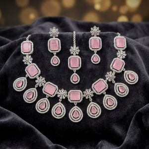 Traditional Ethnic Tempal Laxmi Gold Plated <b>Silver</b> Plated Coral Flower Design High Quality IGI Certified <b>Choker</b> Set Earrings - Product Image 2