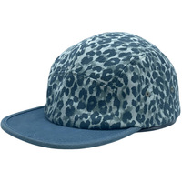 Gorra de béisbol estilo campamento de 5 paneles, sin estructura, vintage y de moda, de mezclilla de algodón con visera plana, con estampado de leopardo y bicolor