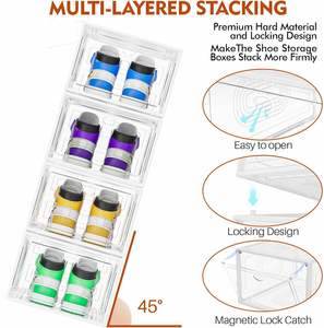 Large Clear Foldable Eco Friendly Shoe <b>Box</b> <b>Plastic</b> Stackable Containers Storage Organizer Magnetic Door <b>Display</b> Living Room - Product Image 3