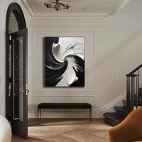 Œuvre d'art personnalisée pour hôtel, art mural texturé 3D noir et blanc, peinture abstraite minimaliste