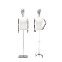 Modelo de busto de plástico de Maniquí de parte superior del cuerpo masculino de gama alta con envoltura de brazo de actividad de mano galvanizada para exhibición de ropa