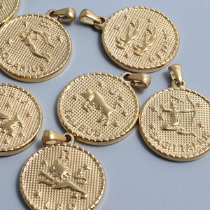 Colgantes de Moneda del Zodiaco |   Dijes de Horóscopo de Acero Inoxidable Chapados en Oro PVD de 18K para la Creación de Joyería DIY |   Impermeable e Hipoalergénico - Product Image 4