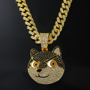 Pendentif tête de chien Husky Meme amusant, plaqué or 14K, style Hip Hop Bling, chaîne cubaine, unisexe, cadeau de fête pour enfants, tendance - Product Image 1
