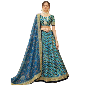Astonishing Art Silk Sangeet Wear Lehenga Choli con lentejuelas azules Conjuntos de mujer - Product Image 1