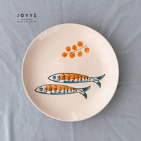 JOYYE en stock 8 pouces 10 pouces océan Sardine vaisselle assiettes à dîner ensemble peinture à la main poisson bleu et blanc assiettes rondes en céramique