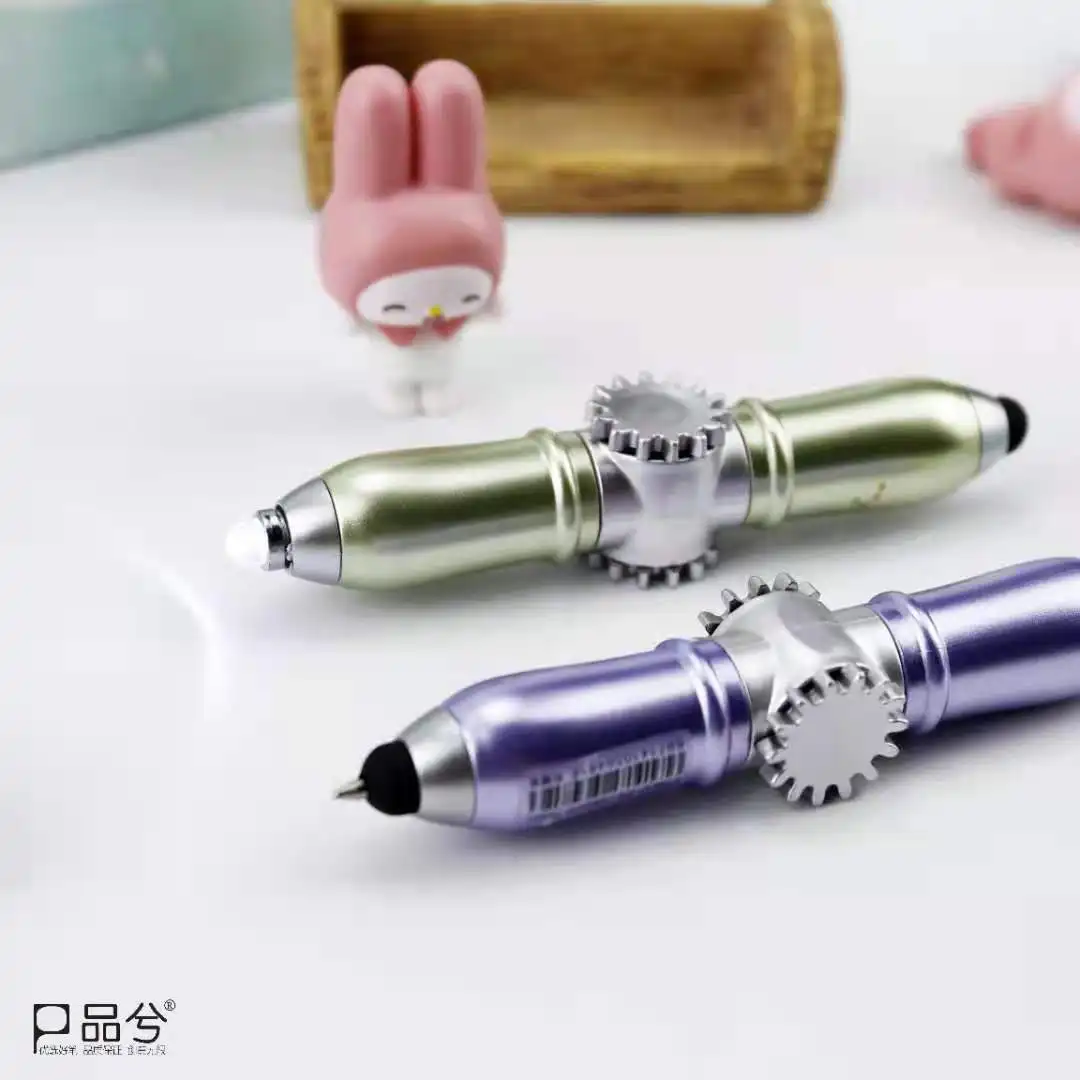 2024 fidget spinner berputar pulpen biru pena LED cahaya memancarkan sentuh pena spot grosir