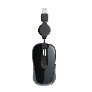 2020 Manufactured Black ABS 3D 1000DPI wired optical mouse With retractable cable