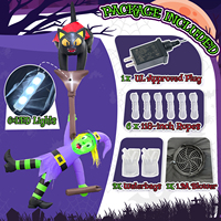 Chat gonflable d'Halloween monté sur une balai de sorcière, décoration de jardin gonflable avec lumière LED pour fête d'Halloween en extérieur