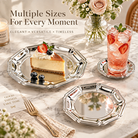 Plateau de service de luxe en acier inoxydable argenté, plateau décoratif miroir pour la présentation de desserts, fruits et gâteaux, décoration de table à manger à domicile