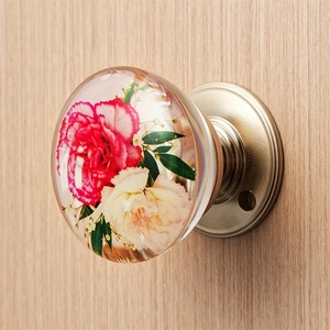 Pomo de Puerta de Resina Floral con Rosas Rosadas y <span class=keywords><strong>Centro</strong></span> Dorado, Base de Aleación de Zinc, Tirador Decorativo para Armarios y Closets - Product Image 6