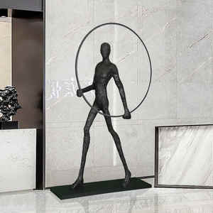 Anatomie Lampadaire <span class=keywords><strong>Sport</strong></span> Homme qui marche avec lampes circulaires Sculpture Statue Lampadaires Anneau Foursquare Lighting - Product Image 2