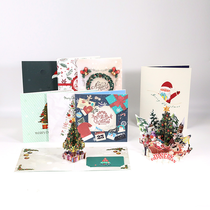 Custom Business Card Printing 3d Christmas Cards Pop Up Santa Claus Christmas Tree Christmas Cards