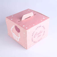Boîte à gâteau pliable en papier rose, laminée mate, emballage jetable écologique