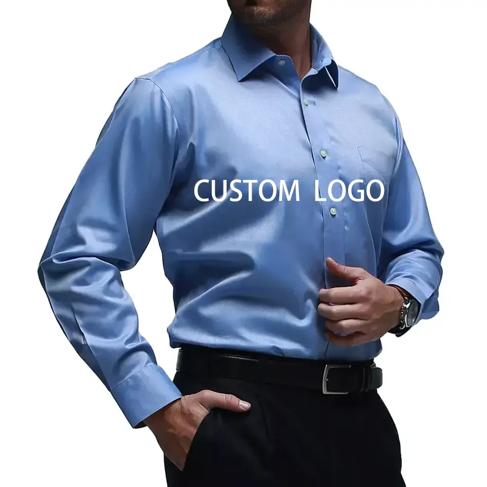 High Quality Slim Fit Casual Elastic Formal Shirts Business Men Long Sleeve Cotton New Men's Dress Shirt