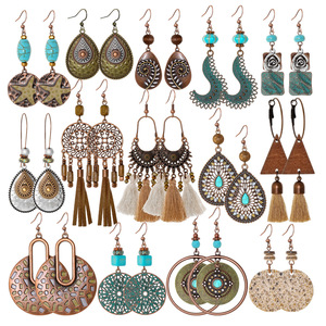 Boucles d'oreilles pendantes bohèmes en alliage, motif géométrique, plaqué cuivre antique, ensemble de boucles d'oreilles pendantes tendance pour femmes - Product Image 5