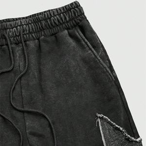 Conjunto de Sudadera con Capucha y Pantalones Deportivos con Cordón, Personalizado con Logotipo, Negro, Sin Forro, de Algodón y Poliéster, con Parche de Estrella, Estilo Vintage Lavado al Ácido - Product Image 4