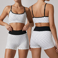 Ensemble de sport 2 pièces pour femme, été, à pois, color block, avec soutien-gorge de sport à bretelles réglables et short de course taille haute