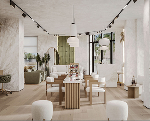 Estación de peluquería moderna personalizada, espejo de moda, barra de uñas, decoraciones, muebles con iluminación LED, diseño 3D - Product Image 3