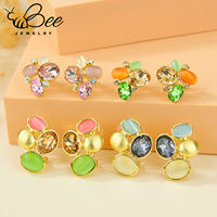 Parure de bijoux de luxe géométrique plaqué or 14 carats avec cristaux, collier et boucles d'oreilles, pour femme, charme original, idéale pour mariage et soirée