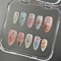 Uñas postizas acrílicas profesionales de cobertura completa estilo almendra, pre-diseñadas, estilo francés, para pegar en el salón, uñas de dedo tipo stiletto con diseño de mariposa