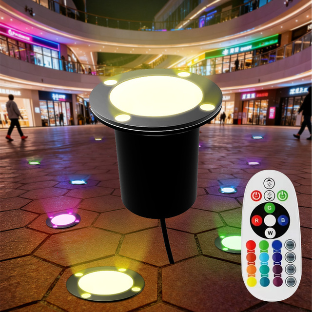 12W RGBW IP67 Waterproof In-Ground Light Remote Control 12V Low Voltage for Deck Landscape Lighting Driveway Outdoor Scenes