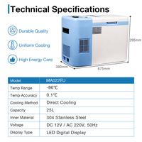 Congélateur portable mobile -80°C 25L à température unique, ultra-basse température, dégivrage automatique, refroidissement par ventilateur, 1 porte, pour réactifs médicaux