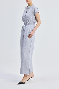 <span class=keywords><strong>Pantalon</strong></span> large en lin 100% avec poches latérales pour femme, vente en gros, cordon de serrage à l'avant - Product Image 4
