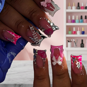 Venta al por Mayor de 10 Uñas Postizas Francesas Hechas a Mano con un Hermoso Diseño de Lujo Personalizado, Muestras Gratis y Empaque Personalizado - Product Image 3