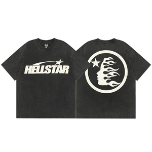 T-shirt da uomo a maniche corte con stampa tie-dye lavata, motivo fiamma hip hop, 100% <span class=keywords><strong>cotone</strong></span>, alta qualità, personalizzabile - Product Image 2