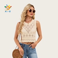 Débardeur court tricoté léger et respirant en polyester uni ajouré en dentelle pour femme – Nouvelle collection été – Vente en gros