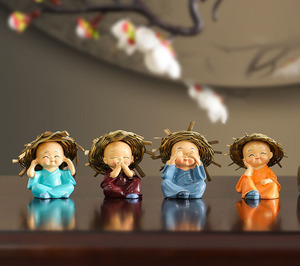 Mini Trung Quốc Phong Cách Nhà Sư Trang Trí Thiết Lập 4-Mảnh Nhựa Zen Văn Phòng Bàn Đồ Trang Trí - Product Image 1