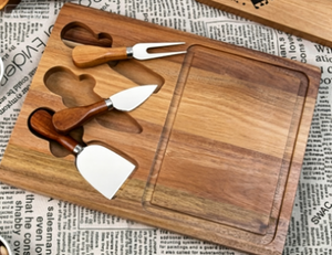 Juego de Tabla de Quesos de Madera de Acacia con Cuchillo para Servir y Plato de Cerámica, Tabla de Cortar Rectangular Reutilizable para Cocina - Product Image 1