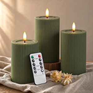 Ensemble de 3 bougies LED à piles avec mèche 3D, bougies à rayures verticales - Product Image 4