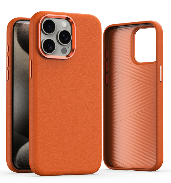Leather Phone Case for iPhone 15 Pro Max/14 Pro Design Case for Phone with Aluminum Camera Protection