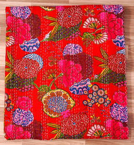 Couette Kantha imprimée fruits rouges 100% couette Kantha en coton doux, couette Kantha Queen Size, imprimé floral fait à la main - Product Image 2