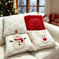 Housse de coussin de Noël personnalisée en chenille blanche, broderie 3D flocon de neige, motif Père Noël, renne, cloche, décoration, vente en gros