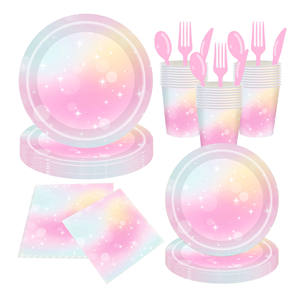 Fournitures pour fête d'anniversaire arc-en-ciel, assiettes en papier <span class=keywords><strong>pastel</strong></span>, gobelets en papier, lot de fête arc-en-ciel <span class=keywords><strong>pastel</strong></span>, décorations, cadeaux, assiettes en papier - Product Image 6