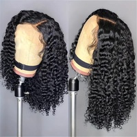 Nouvelles perruques sans lacets fabriquées à la machine, style européen et américain, pour femmes, coupe bob, noir naturel, raie au milieu, courtes et bouclées, résistantes à la chaleur.