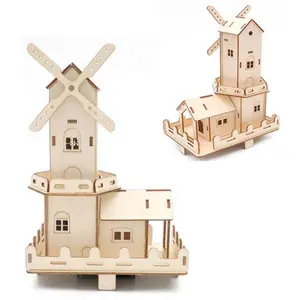 Educatief Kit 3D Houten Speelgoed Diy Windmolen Building Monteren Mechanische Versnelling Ingenieur Model Speelgoed Elektrisch 3d Puzzel