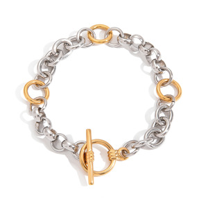 Pulsera de Cadena de Moda para Mujer, Acero Inoxidable con Baño de Oro de 18K, Diseño Geométrico en Bloques de Color, Joyería de Regalo JDB0103020 PS - Product Image 1