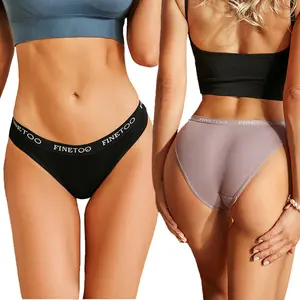 FINETOO 2023 Threaded Cotton Panties Women's Bikini Solid Color Cotton Crotch Female Breathable Mid Waist Briefs Daily Wear