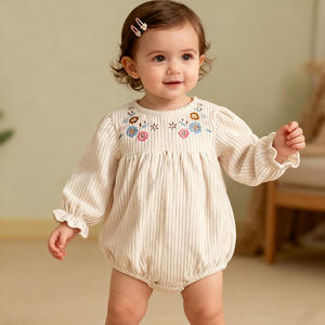 Combinaison en velours côtelé <span class=keywords><strong>pour</strong></span> bébé de 0 à 24 mois, manches longues, broderie florale, poignets à volants, body <span class=keywords><strong>pour</strong></span> bébé, tenue mignonne <span class=keywords><strong>pour</strong></span> <span class=keywords><strong>nouveau</strong></span>-<span class=keywords><strong>né</strong></span>, vêtements <span class=keywords><strong>pour</strong></span> fille - Product Image 1