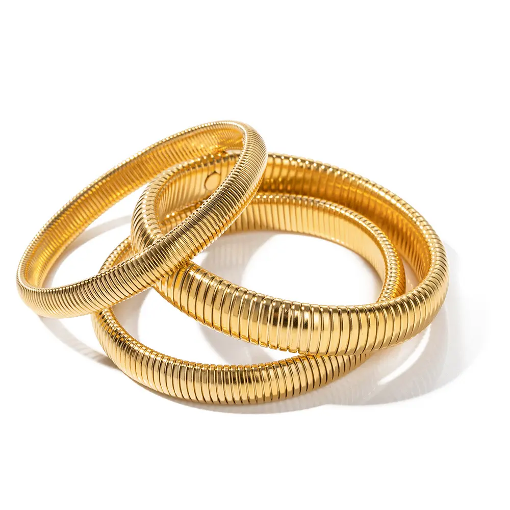 IVIAPRO Trendy Slip-on Jewelry Texture Flex Bracelet Bangle Stainless Steel Elastic Snake Chain Stretch Bracelets