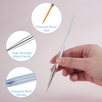Nouvel ensemble de 3 pinceaux liner à ongles en cristal, 8/11/13mm, pour dessin, liner, gel ombré, pinceaux super fins pour nail art