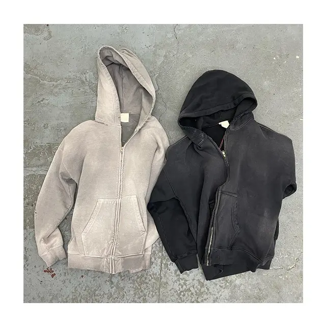 OEM 2024 high quality washes hoodies anime vintage oversized unisex blank cut and sew dtg chenille zip hoodie men 500gsm