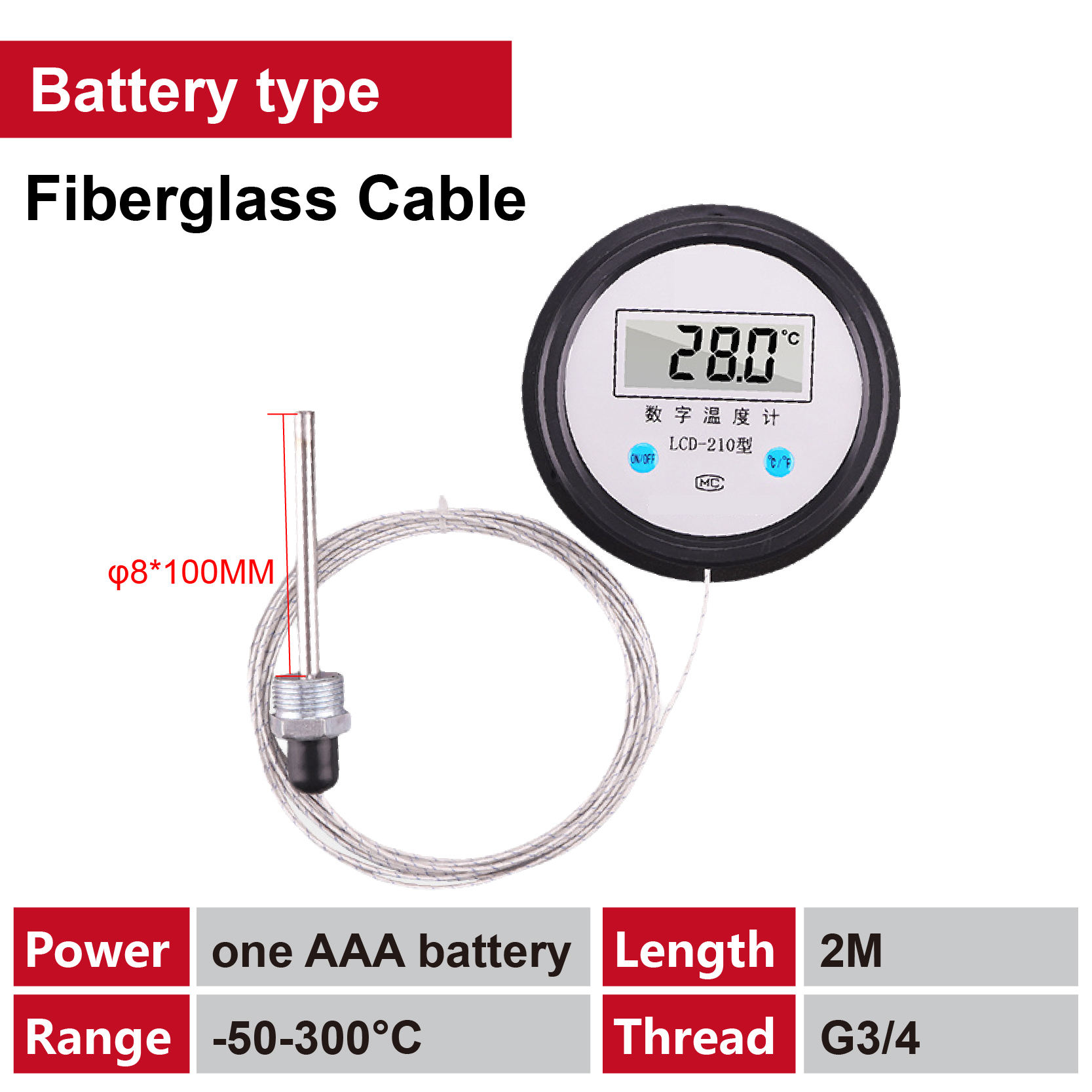 Type de batterie-Câble en fibre de verre-2m
