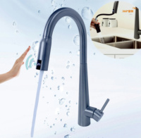 Robinet de cuisine moderne automatique sans contact avec fonction de tirage vers le bas et mélangeur d'eau froide, capteur numérique LED