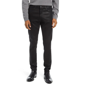 Jeans en denim ciré <span class=keywords><strong>noir</strong></span> ajustés et cintrés sur mesure pour hommes, coupe slim, effet empilé - Product Image 2
