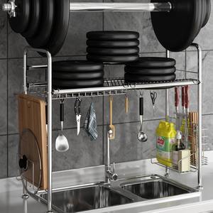 Moderno Escurridor de Platos de Acero Inoxidable 304 de Doble Capa de Secado Rápido con Ganchos Colgantes y Cesta Lateral - Product Image 4
