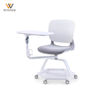 Chaise de formation ergonomique au design moderne avec support lombaire, réglable en hauteur, pliable, avec tablette d'écriture, roulettes et dossier en maille, pour l'école et la maison